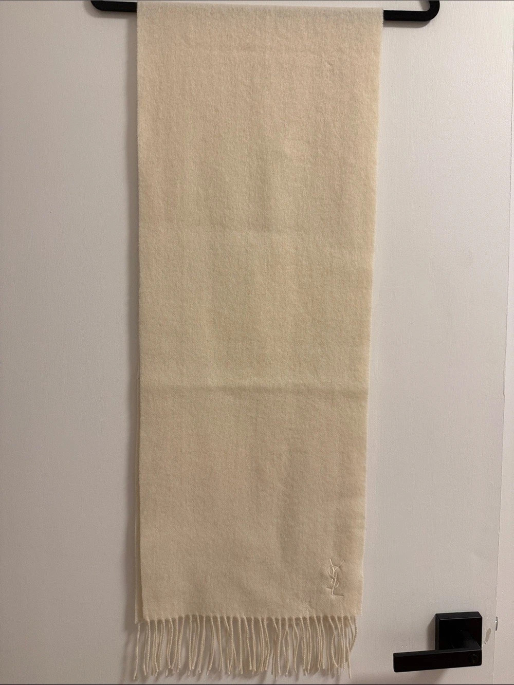 Yves Saint Laurent Monogram Embroidered Wool Cashmere Scarf YSL Monogram Wool